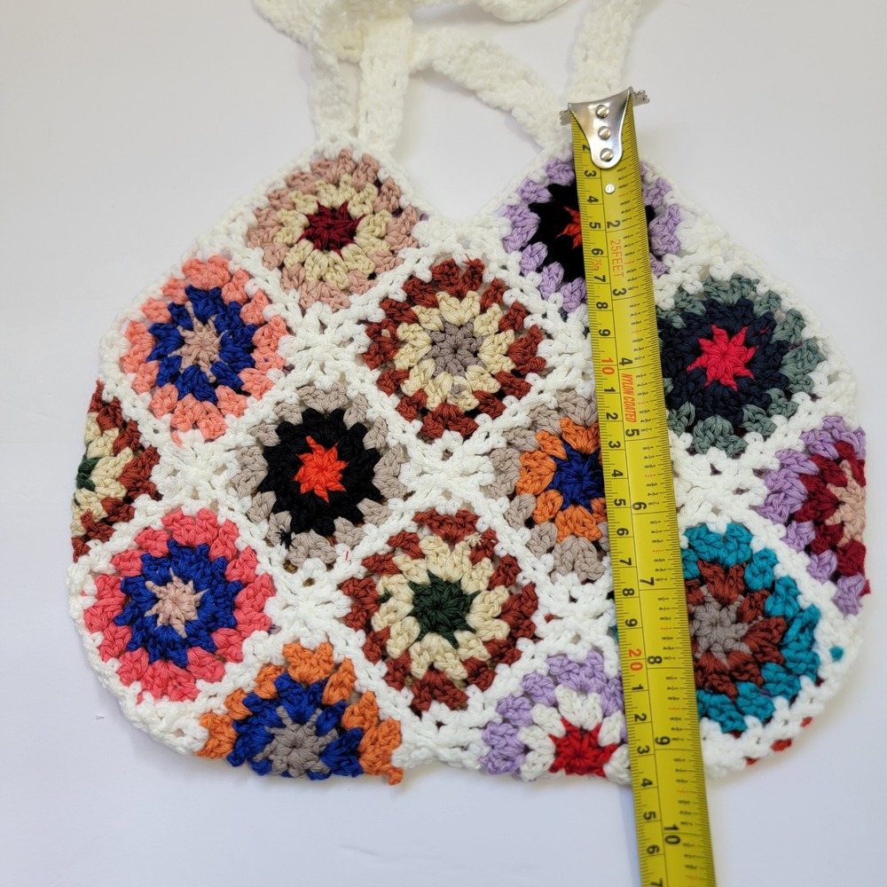 NEW Handmade Crochet Knit Granny Squares Mini Tote Bag Boho Hand Bag‎ - Picture 4 of 8